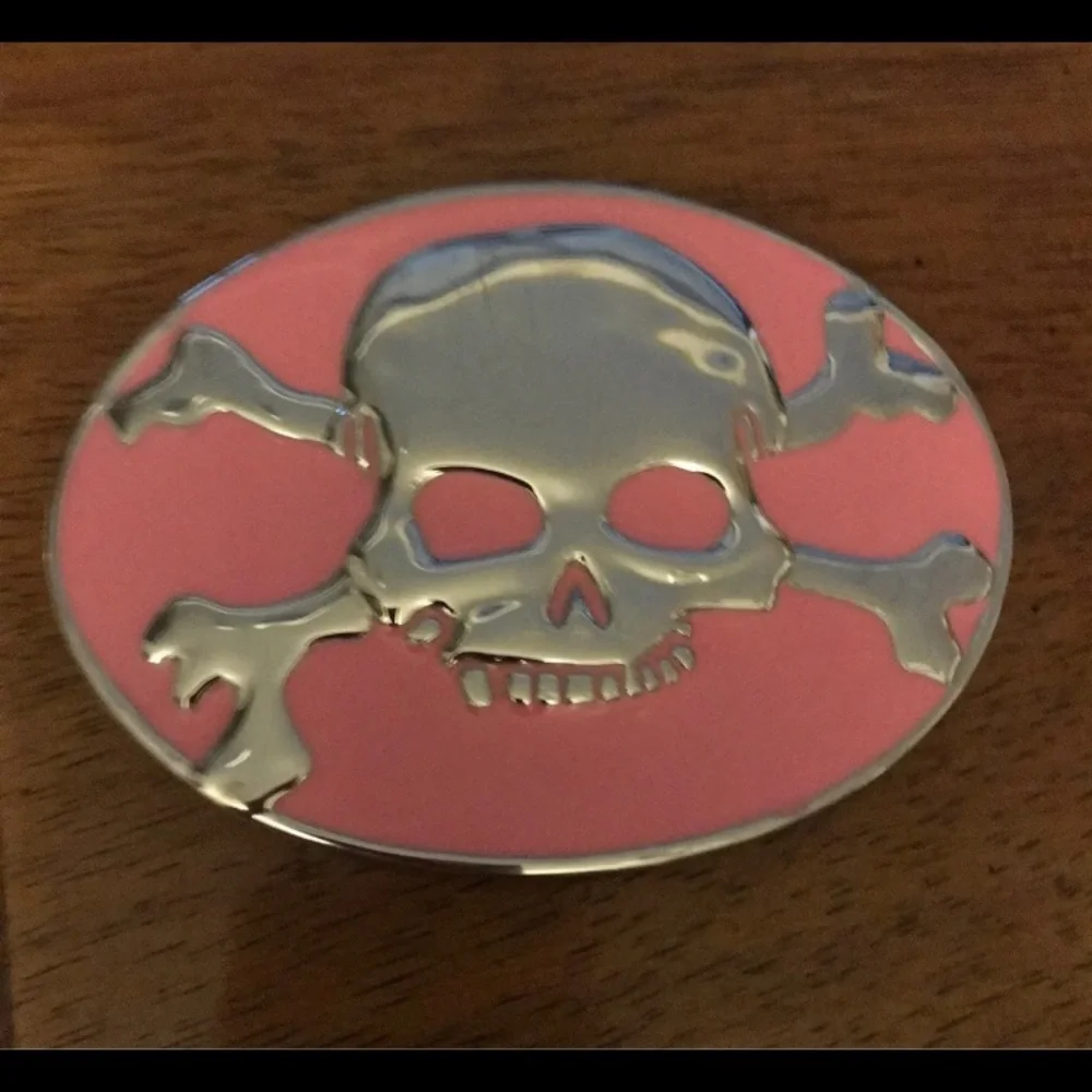 Vintage Pink Skull ☠️ and Crossbones Belt Buckle